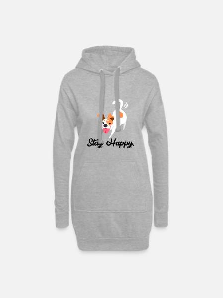 Restez heureux chien drôle - Sweat-shirt à capuche long Femme - gris chiné