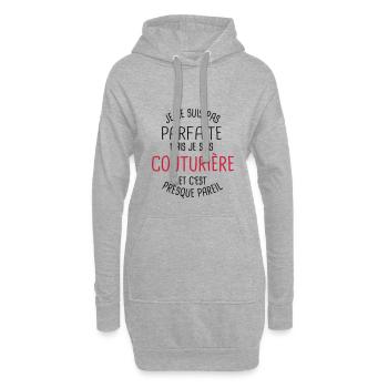 Pas parfaite mais couturière - Sweat-shirt à capuche long Femme - gris chiné - Devant