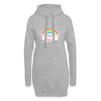 Heavy Metal licorne avec arc-en-ciel en arrière-plan - Sweat-shirt à capuche long Femme - gris chiné - Devant