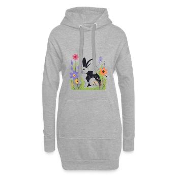 Hase auf der Wiese mit Blumen - Hoodie-Kleid - Grau meliert - Vorne