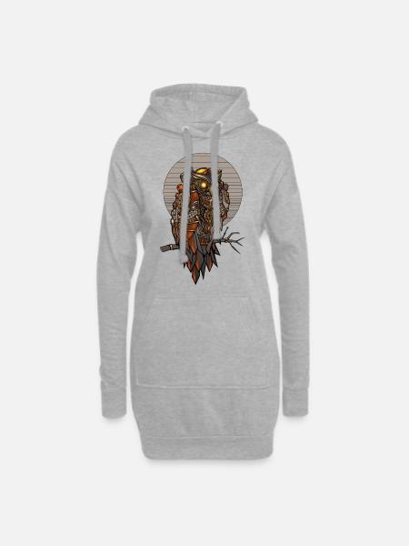 Chouette steampunk en mécanique géométrique de couleur - Sweat-shirt à capuche long Femme - gris chiné