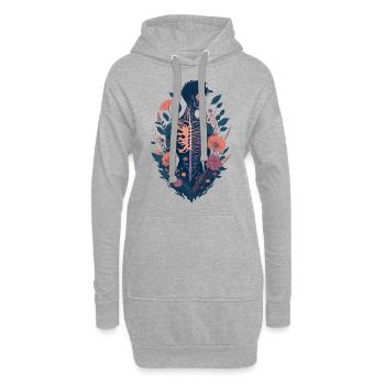 Squelette et fleurs, anatomie - Sweat-shirt à capuche long Femme - gris chiné - Devant