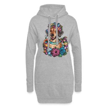 Rhodesian Ridgeback et belles fleurs - Sweat-shirt à capuche long Femme - gris chiné - Devant