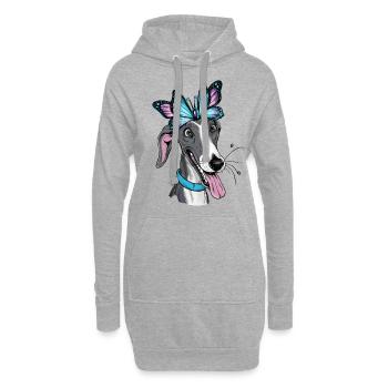 Lévrier en carton avec papillon - Sweat-shirt à capuche long Femme - gris chiné - Devant