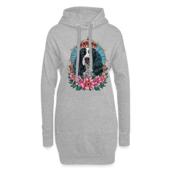 Cocker Spaniel mit Blumen und Krone - Hoodie-Kleid - Grau meliert - Vorne