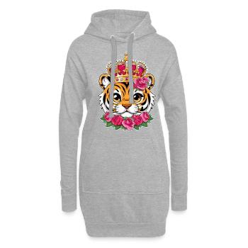 Kawaii Tiger mit Krone und prachtvollen Orchideen - Hoodie-Kleid - Grau meliert - Vorne