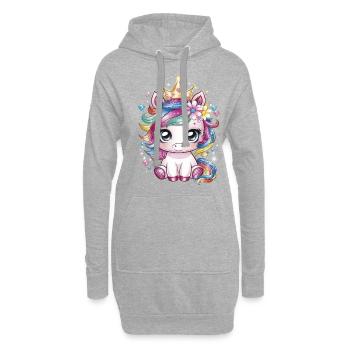 Licorne avec des fleurs et une couronne au look kawaii - Sweat-shirt à capuche long Femme - gris chiné - Devant