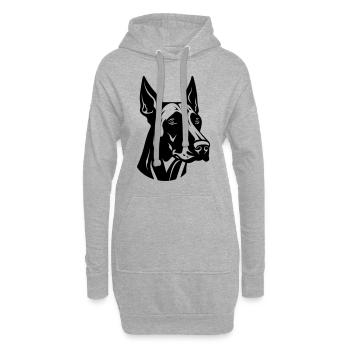 Tête de chien Doberman - Sweat-shirt à capuche long Femme - gris chiné - Devant