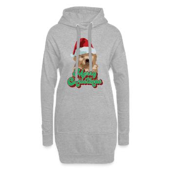Cadeau de Noël Mignon Drôle de chien Chapeau de Père Noël Joyeux Noël - Sweat-shirt à capuche long Femme - gris chiné - Devant