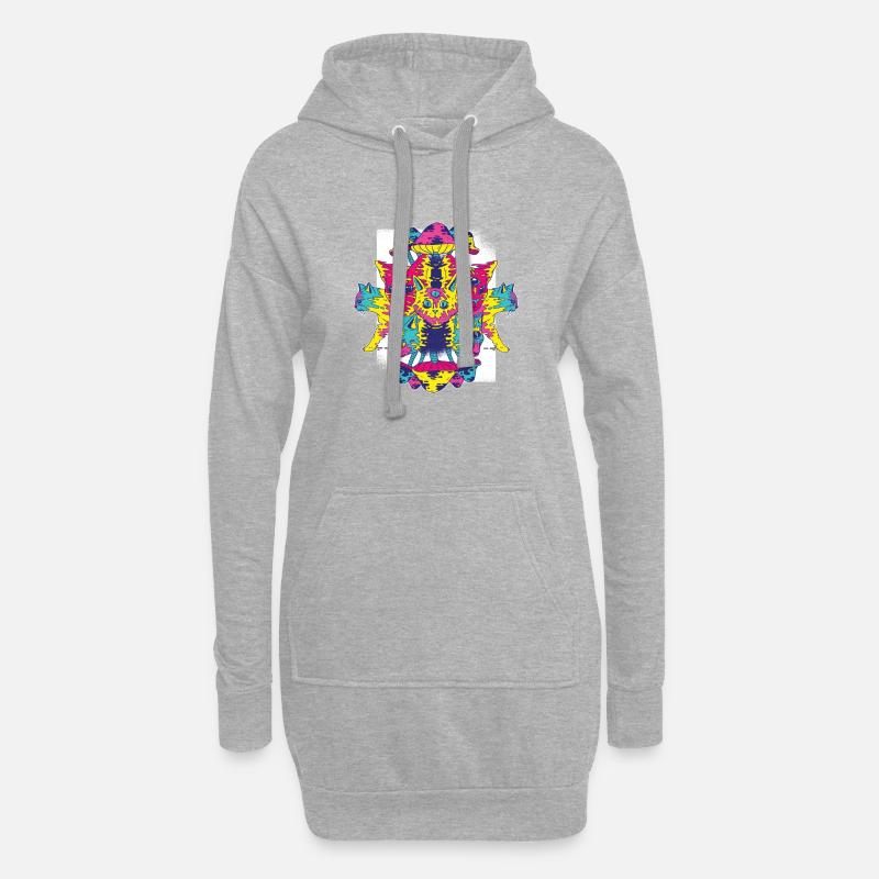 Cat psychedelic - Katze psychedelisch - Farbenfroh - Hoodie-Kleid - Grau meliert