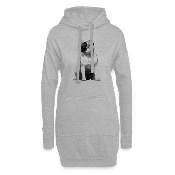 Sitzender Mops Hund - Hoodie-Kleid - Grau meliert - Vorne