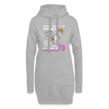 70. Geburtstag 70 Jahre Einhorn mit Rollator Stock - Hoodie-Kleid - Grau meliert - Vorne