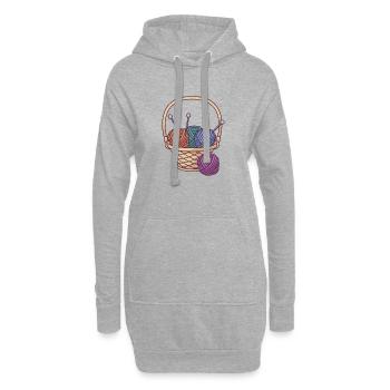 Korb mit Wollknäueln und Nadeln - Hoodie-Kleid - Grau meliert - Vorne