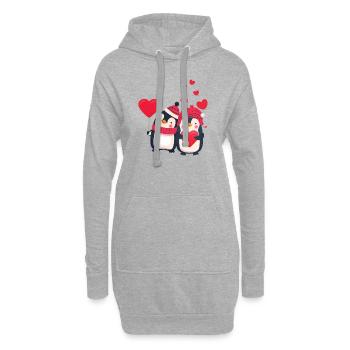 Süsses Pinguin Paar mit Herzen - Hoodie-Kleid - Grau meliert - Vorne