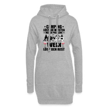 Camping und Wein - Hoodie-Kleid - Grau meliert - Vorne