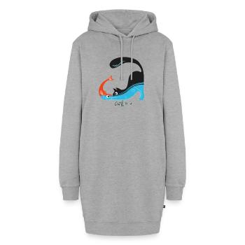 Le chat et l’image de poisson - Sweat-shirt à capuche long Femme - gris chiné - Devant