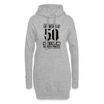 50e anniversaire - Sweat-shirt à capuche long Femme - gris chiné - Devant