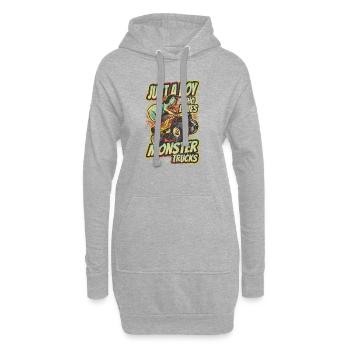 Nur ein Junge, der Monster Trucks liebt - Hoodie-Kleid - Grau meliert - Vorne