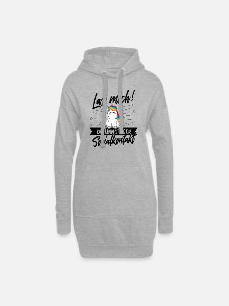 Lass mich unnötiger Sozialkontakt Einhorn Humor - Hoodie-Kleid - Grau meliert