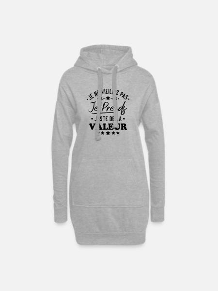 Je ne vieillis pas je prends de la valeur - Sweat-shirt à capuche long Femme - gris chiné
