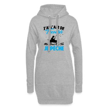 Dans Ma Tête Je Pêche, Cadeau Humour Pêcheur - Sweat-shirt à capuche long Femme - gris chiné - Devant