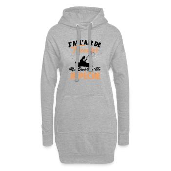 Dans Ma Tête Je Pêche, Cadeau Humour Pêcheur - Sweat-shirt à capuche long Femme - gris chiné - Devant