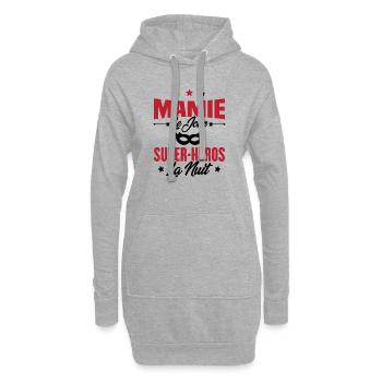 Mamie le jour super héros la nuit, Cadeau mamie - Sweat-shirt à capuche long Femme - gris chiné - Devant