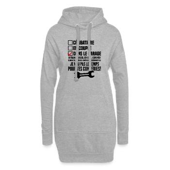 Celibataire en couple dans le garage - Sweat-shirt à capuche long Femme - gris chiné - Devant