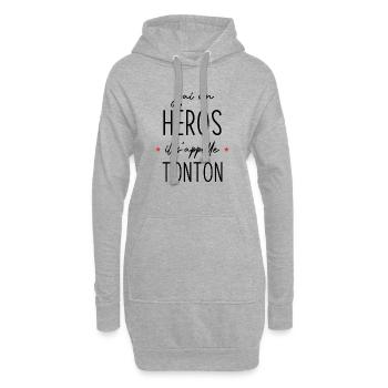 J'ai un héros il s'appelle tonton - Sweat-shirt à capuche long Femme - gris chiné - Devant