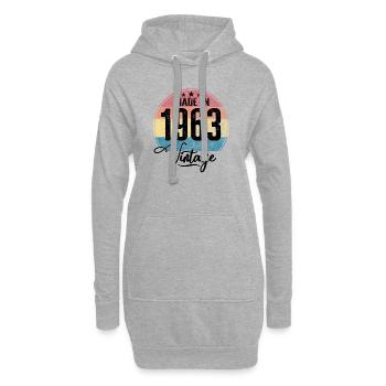Vintage Made in 1963 Geburtsjahr 1963 Geburtstag - Hoodie-Kleid - Grau meliert - Vorne