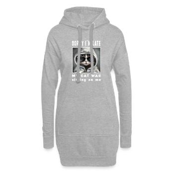 Désolé d’être en retard, mon chat était assis sur moi - Sweat-shirt à capuche long Femme - gris chiné - Devant