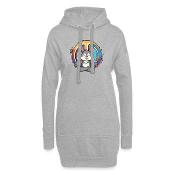 Hippie Hase Friedenszeichen Yoga Cool Hase Lustig - Hoodie-Kleid - Grau meliert - Vorne