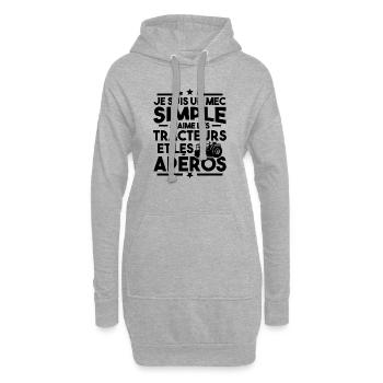 Un mec simple j aime les tracteurs et les apéros - Sweat-shirt à capuche long Femme - gris chiné - Devant