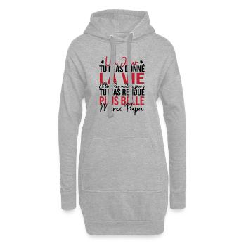 Un jour tu m'as donné la vie, Merci papa - Sweat-shirt à capuche long Femme - gris chiné - Devant