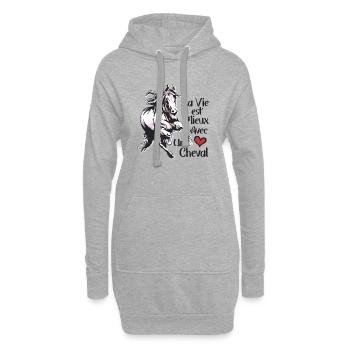 Cheval Drôle Femme Fille Enfant Vie avec un Cheval - Sweat-shirt à capuche long Femme - gris chiné - Devant