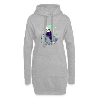 Pastell Goth Kawai Tod Sensenmann Mädchen Einhorn - Hoodie-Kleid - Grau meliert - Vorne