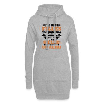 J'ai deux filles magnifiques, flingue pelle alibi - Sweat-shirt à capuche long Femme - gris chiné - Devant
