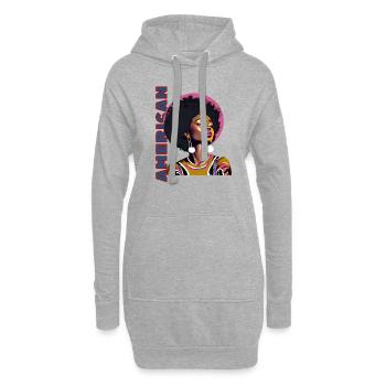 Femme noire avec lettrage américain - Sweat-shirt à capuche long Femme - gris chiné - Devant