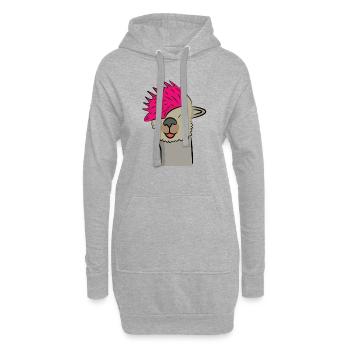 Lama Alpaka Motive Tier Mädchen mit Frisur pink - Hoodie-Kleid - Grau meliert - Vorne