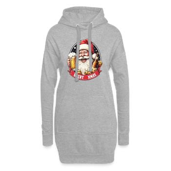 Weihnachtsmann mit Bier und Keksen, bierige Weihnachten - Hoodie-Kleid - Grau meliert - Vorne
