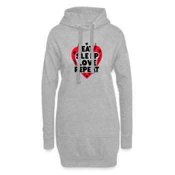 Essen, Schlafen, Liebe, Wiederholen - Hoodie-Kleid - Grau meliert - Vorne