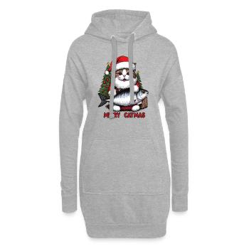 Dicke Katze als Weihnachtsmann mit Thunfisch, Merry Catmas - Hoodie-Kleid - Grau meliert - Vorne