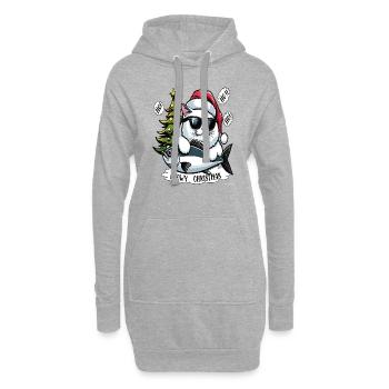 Fette Katze mit Sonnenbrille und Thunfisch als Weihnachtsmann - Hoodie-Kleid - Grau meliert - Vorne
