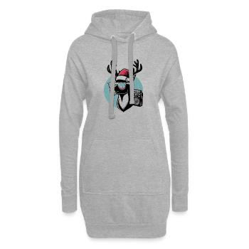 Retro Weihnachten Rentier Weihnachtsmütze - Hoodie-Kleid - Grau meliert - Vorne