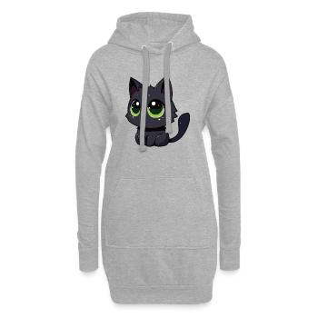 Chat noir qui vous observe, qui s’ébroue - Sweat-shirt à capuche long Femme - gris chiné - Devant