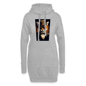 Renard avec chapeau et lunettes - Sweat-shirt à capuche long Femme - gris chiné - Devant