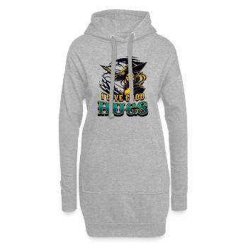 Ich gebe gute Umarmungen, lustige sarkastische Worte, Typografie - Hoodie-Kleid - Grau meliert - Vorne