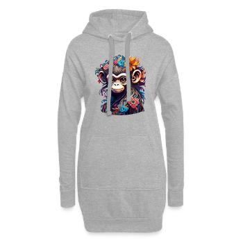 Singe mignon / Fille de singe / Mignon / noeud de cheveux - Sweat-shirt à capuche long Femme - gris chiné - Devant