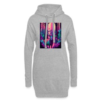Leuchtender Waldhirsch mit Neonvogel - Hoodie-Kleid - Grau meliert - Vorne