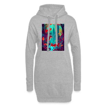 Neonfarbig: Fuchsfamilie im Wald - Hoodie-Kleid - Grau meliert - Vorne
